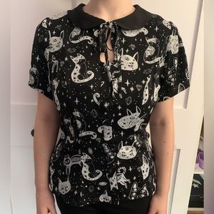 Modern Millie Boutique Button up Cat Ouija collard blouse